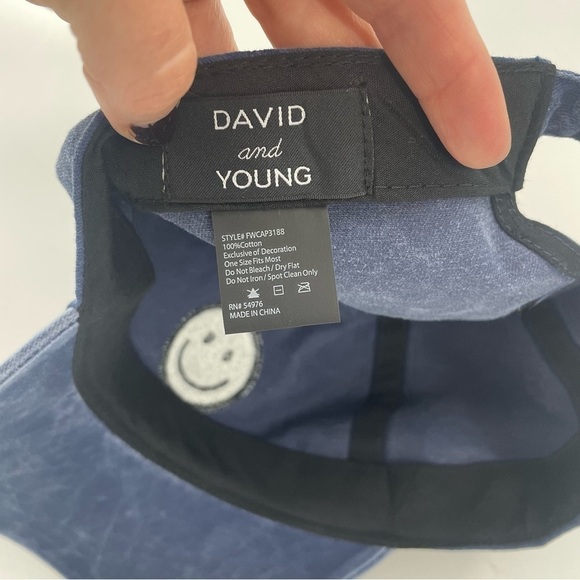 NWT David And Young Blue Acid Wash White Smiley Face Baseball Hat Adjustable - Picture 6 of 8